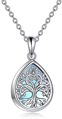 YFN Árbol de la Vida Collar de Plata de Ley 925 Piedra de Luna Celta Lágrima Colgante Bisutería Regalos para Mujeres Niñas Mamá