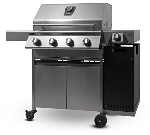 Schickling Gasgrill Hermann XL - Deluxe Edelstahlgrill Grillwagen mit Unterschrank, doppelwandigem Deckel, 4x 5kW Brenner, 800 Grad Seitenbrenner & 4-teiligen Grillrost - Made in Germany