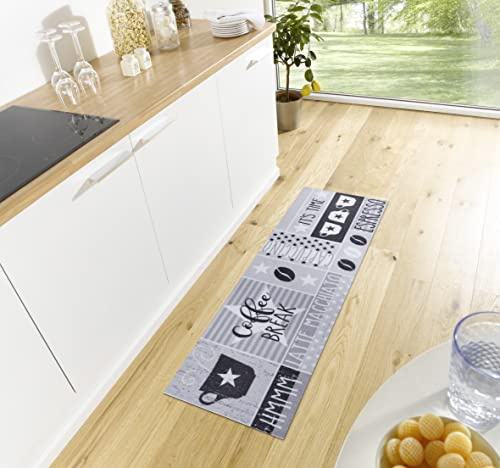 Hanse Home Cook & Clean Küchenläufer – Küchenteppich Coffee Espresso Motiv Teppichläufer rutschfest Pflegeleicht Teppich Läufer für Küche, Flur, Eingangsbereich, Esszimmer – 50x150cm