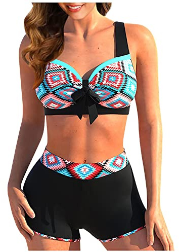 Maillot De Bain Grande Taille Femme Maillot Deux PièCes Femme Push Up Rembourré Grande Taille Bikini Vintage Imprimé avec Armature Et Culotte Taille Haute Maillot Bain VêTements Plage(01Rouge,5XL)