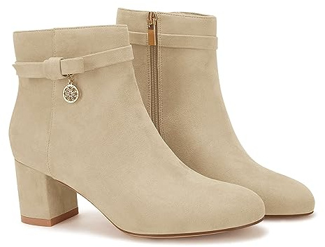 Coutgo Women's Ankle Boots Chunky Block Low Heel Vintage Tie Knot Booties Shoes with Side Zipper