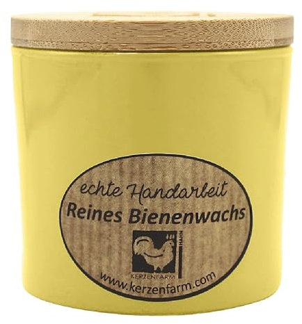 luterna Bienenwachskerze im Trendglas, Gelb, 100% reines Bienenwachs, KERZENFARM HAHN, 70/70 mm, Brenndauer ca. 17h