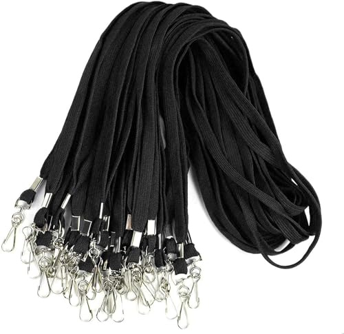 MUXHEL 100PCS Lanyards for Neck 50cm Black Lanyard with J-Hook Key Lanyard Badge lanyard for ID Cards Badge Keys Name Tag