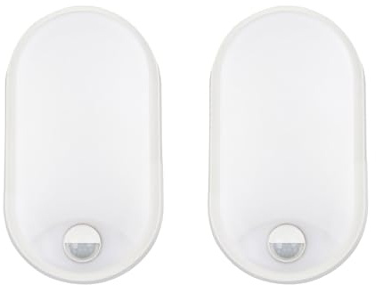 18W Oval LED Außenwandleuchte mit PIR-Bewegungsmelder 4000K IP65 wasserdicht für Garten, Terrasse, Garage, Flur, Keller, Wintergarten in Weiß - LED Wandlampe mit Bewegungssensor - 2 Stück