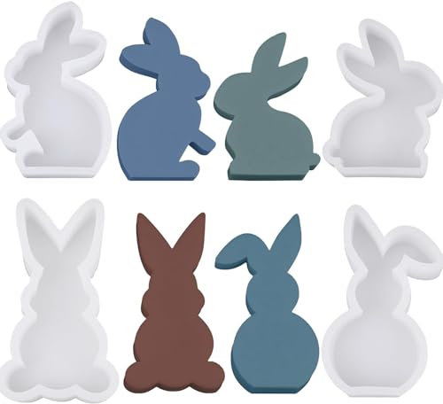4 Stück Silikonform Ostern, Ostern Kaninchen Silikonformen Gießformen Kerzen Silikonform Hase Gießform Ostern Silikonformen Gießformen Silikon Giessform Silikon Osterhase Backform für Osterdeko