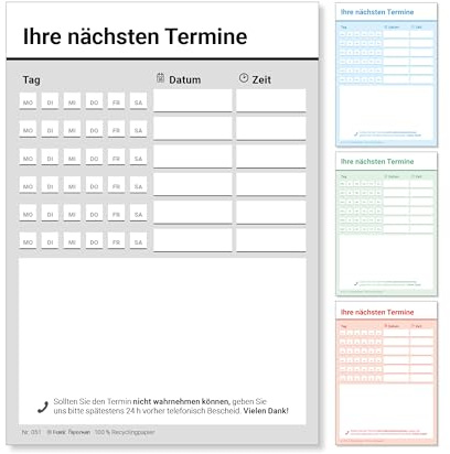 Frank Paperman | 600 Terminzettel Praxis | 12 x Terminblock à 50 Blatt | schwarz | 6 Termine pro Zettel | für Ärzte. Heilpraktiker. Physio. Massage. Studios u.v.m.