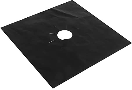 Tappetino Protezione Piano Cottura Gas 27x27 Cm Nero | Foro Centrale Precut, Facile Pulizia, Riutilizzabile, 1 Pezzo, per Fornello e Forno