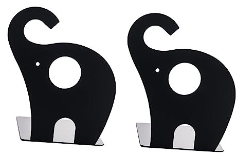 NUOBESTY Buchständer Schwarz Aus Metall Im Elefanten-Design Buchstützen Als Organizer Für Arbeitszimmer Und Büro Formschöne Lesehilfe Für Bücher Und Notizbücher