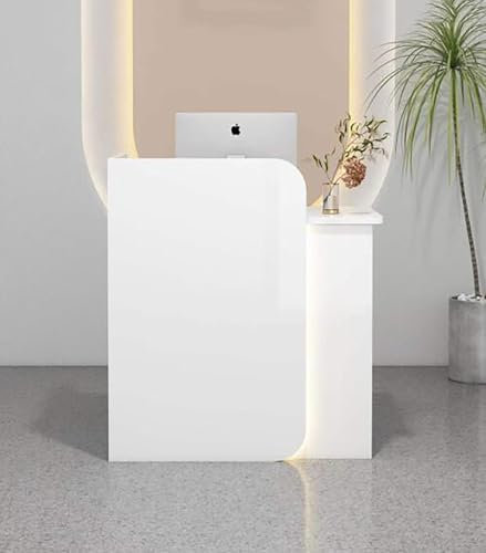 Rezeptionstheke Rezeptionstrese, Great Space Saver Rezeptionist Desk mit LED-Leuchten, Checkout Counter Portable Podium Stand, für Salon Rezeption Zimmer Checkout Lobby Beauty Salon Büro(White,80x40x1