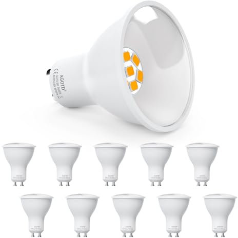 AGOTD GU10 5W LED Bombilla, Blanco Cálido 3000K 850Lumen Spot LED Bombilla, Equivalente a 35W 50W Bombillas Halógenas, No Regulable 120 ° ángulo de haz Reflector Bombillas 220-240V AC, Pack de 10