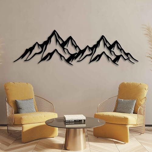 KAWA METALWORKS Extra große Berg-Metall-Wandkunst, Hügel, Wanddekoration, horizontale Skulptur, große Naturdekoration über dem Bett, Heimdekoration