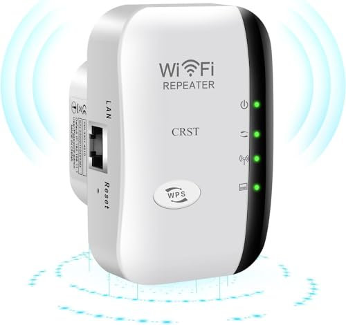 CRST Répéteur WiFi Puissant Amplificateur WiFi Puissant avec Port Ethernet, 300Mbps WiFi Extender avec Répéteur/AP/Routeur Mode, 2.4GHz, Facile Configurer, Nouveau