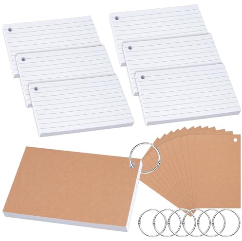 Karteikarten Klein, 300x A7 Karteikarten Liniert, Flashcards Weiss | mit Binderingen Kraftpapier Karten, Linierte Vokabelkarten, Trennblätter Lernkarten für Schulsachen, Haus Lernen Zubehör