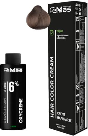 Femmas Haarfarbe Set Mittelblond 7 I Hair Color Cream 100ml + Oxycreme 100ml 6% I Permanente Haar-Coloration + Entwickler I Schonend & langanhaltend I Salon-Haarfarbe für Zuhause
