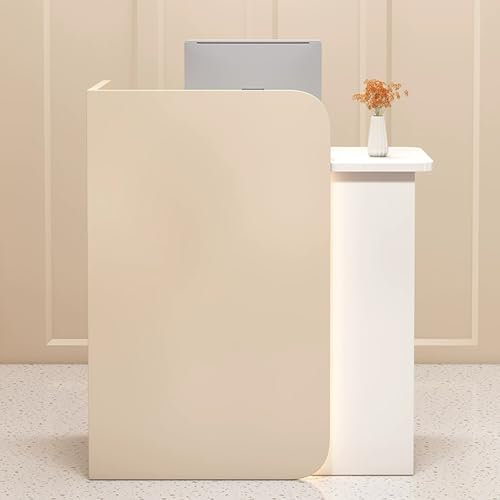 JIAOCKJIAO Empfangstheke, Rezeptionstheke mit Abschließbarer Schublade, Kassentisch mit Fallschutz, Kleiner Rezeptionstisch, für Kasse, Lobby, Geschäft(Beige A,39.3in/100cm)