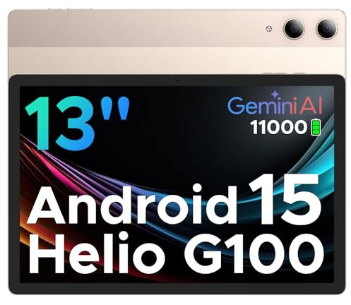 DOOGEE 2025 Newest Android 15 Tablet, Tab E3 Pro 13 Inch Tablet, 32GB+256GB/2TB, Helio G100 Octa-Core Android Tablets, 11000mAh/18W, Large Tablets with SIM Card Slot, 3.5mm Jack/5G WiFi/8+13MP, Golden