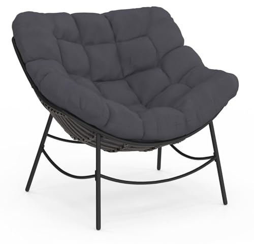 IDMarket - Relax-Gartensessel LOA mit grauem Rattan-Effekt und grauem Kissen