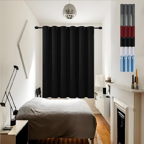 GOUSUN Vorhänge Blickdicht mit Ösen 200 x 80 cm Höhe Verdunkelung Schiebegardinen Hitzeschutz Schlaufenvorhang Blackout Vorhang Blickdicht Abdunkelnd für Schlafzimmer, Schwarz