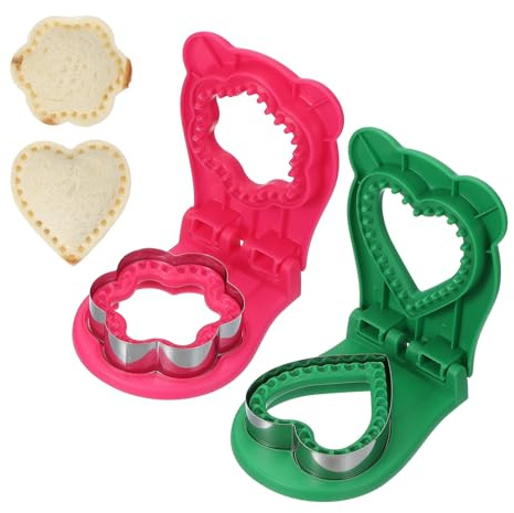 sourcing map 2 Pack Crustless Sandwich Cutter, Flower/Heart Shape Uncrustable Sandwich Maker Sealer Press Bread Cookie Cutter and Sealer for DIY Breakfast Lunch Afternoon Tea (Rose Red/Green)