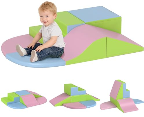 HOMCOM 6 st babymotorik, EPE-skum baby motorik modul med syntetiskt beläggningsskydd, byggnadsskumblock, pedagogiska leksaker förskolebarn, flerfärgad