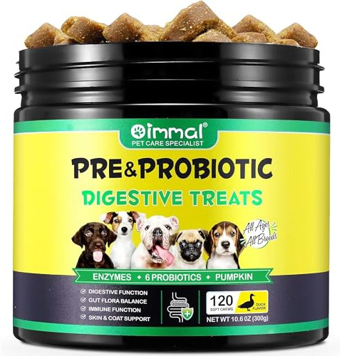 Dog Probiotics for Gut Health – 6 Billion CFU Multi-Strain Digestive Treats – Vet-Formulated Probiotics for Dogs, Dog Diarrhea Treatment, Immune & Skin Support – 120 Duck-Flavoured Chews