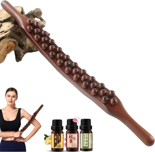 Wooden Therapy Stab,Gua Sha KöRper,Shiva Wooden Therapy Stab,GanzköRper Scraping Stick,Holz Scraping Stick,Massage Sticks,Massageroller Holz 65 Perlen FüR RüCken Bauch Schulter (Coffee, Plastic)