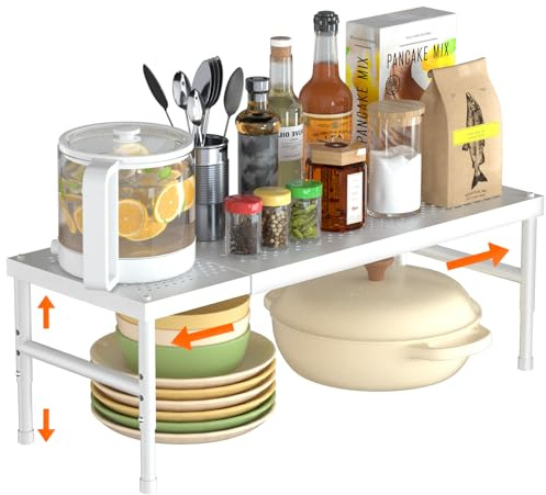 SKYSER Gewürzregal, Küchenschrank, Regal, Organizer, erweiterbar, höhenverstellbar, geeignet für Küche, Schrank, Arbeitszimmer, Badezimmer (weiß)