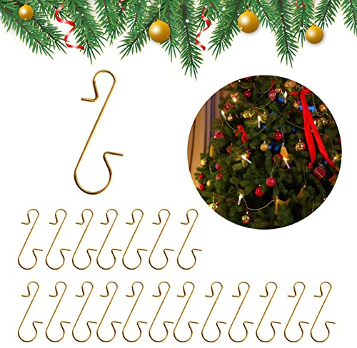 CUVZORA 100 Stück Kugelaufhänger für Christbaumkugeln, S Haken Klein, Weihnachtsbaum Haken, Edelstahl Schnellaufhänger, Christbaumschmuck für Weihnachtskugel(Gold)