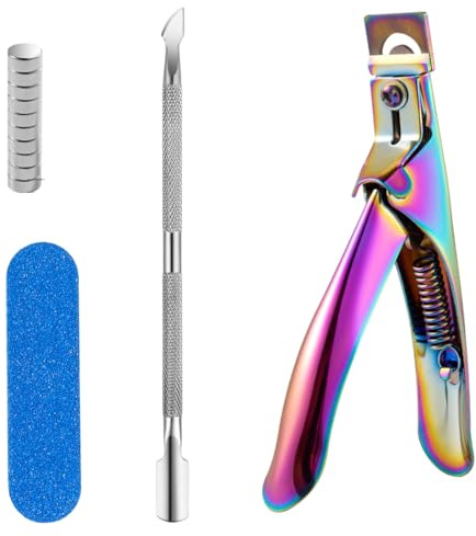 1 set di tagliaunghie professionali tutto in uno, comprendente 10 tagliaunghie magnetiche per unghie finte, tagliaunghie in gel, tagliaunghie artificiali, con lime e spingi cuticole morte (colorati).