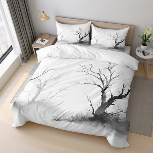 Genérico Funda Nórdica Pintura con Tinta, Ropa de Cama Árbol Muerto 220 x 240 cm, Microfibra Suave Reversible Conjuntos de Cama, + 2 Funda de Almohada, con Cremallera K&1
