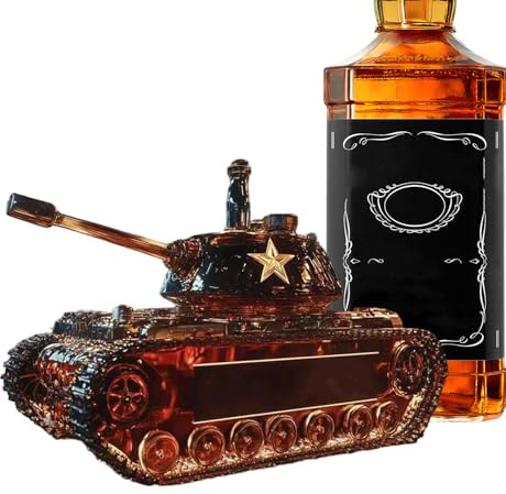 Botellas de vidrio para whisky, 350 ml, diseño de tanque, botella de decantador de espejo con diseño, accesorio para reuniones familiares, Navidad, restaurante, barbacoa, brandy bourbon