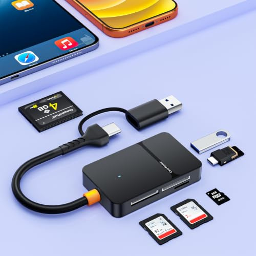 6-i-2 multi USB-kortläsare, aluminium SD CF TF MS-kort typ C, USB 3.0-adapter, 5 Gbit/s minneskortläsare USB A/C SD-kortläsare för Samsung, Windows, Mac OS, Linux, surfplattor