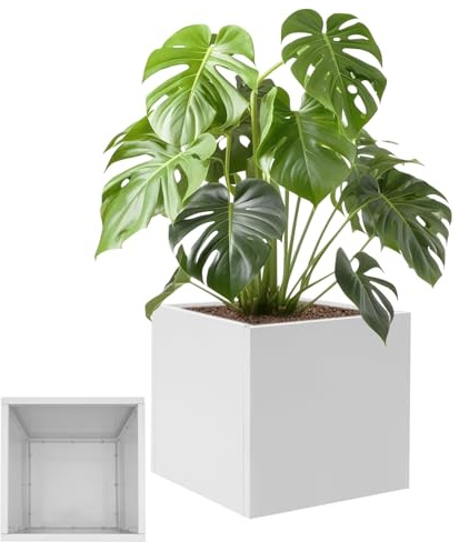 Suvnlsy Vaso quadrato in metallo, 60 x 60 x 60 cm, grande fioriera per interni ed esterni, in acciaio, resistente alle intemperie e stabile, per giardino, balcone, terrazza, cortile, piante, fiori