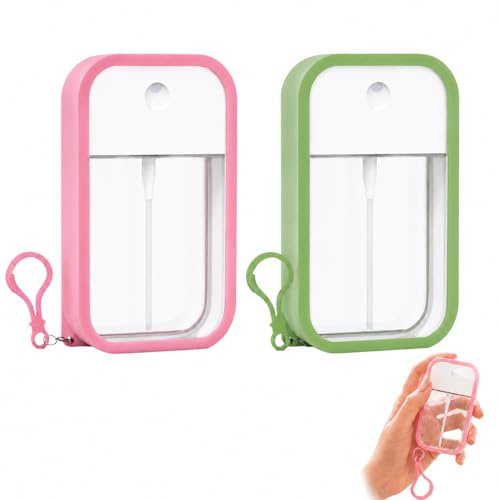 ARYIMYDP Pack de 2 Mini Botellas Pulverizadoras Planas 45 ml con Marco y Llavero, Vaporizador Recargable Formato Tarjeta para Perfume Loción Viaje Bolso Escuela Oficina Hogar Uso Diario