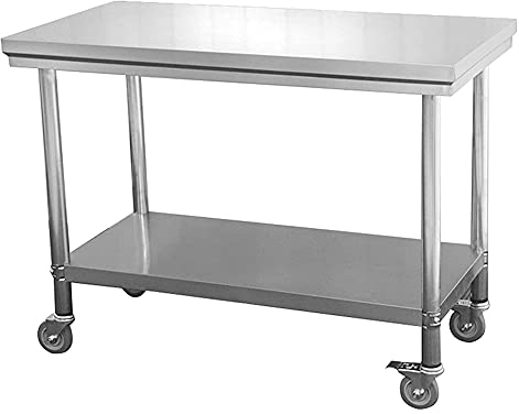 MNSSRN Verdickter Edelstahl-Werkbank mit Küche, Rollen mit Verriegelungsbremse, kommerzielle Lebensmittelaufbereitung Workbench für Familienrestaurant, Bar Garage,80x60x85cm