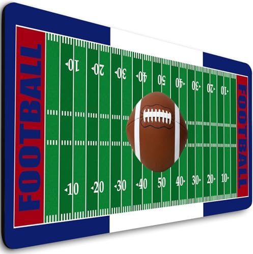 Large Gaming Mouse Pad,Mousepad with Non-Slip Rubber Base for Laptop Computer Desktop Keyboard,Green Court Design Football Red Dark Blue Mat
