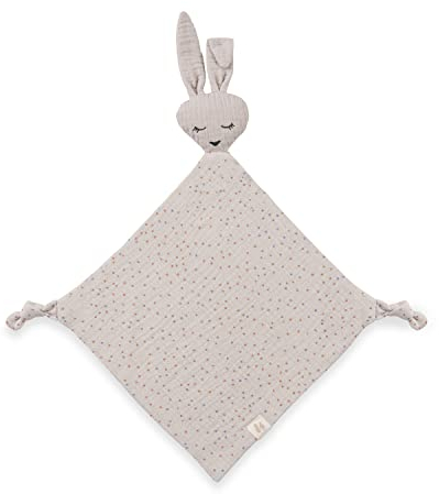 hauck Cuddle N Play Manta de Seguridad Bebe, Trapito de Apego Bebe Muselina de Algodón, Doudou, Animal de Peluche para Recien Nacidos, Lavable a 60° C, 25 x 25 cm - Rabbit Beige Dots