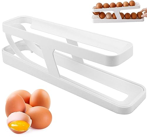 Hueveras para Frigorífico,Portahuevos rodante automático para refrigerador,Organizador de Huevos Enrollable Bandeja de Huevos para Cocina,Dispensador de Huevos con Soporte Rodante de 2 Niveles