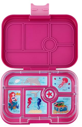 yumbox Original Leakproof Kids Bento Lunch Box, 5 Compartments + Dip Well, Easy-Open Latch, Portion Control, Removable Illustrated Tray, Ages 3-7 (Malibu Purple (Mermaid Tray))