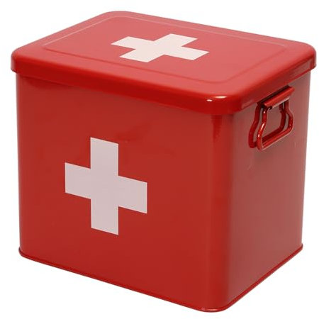 Botiquín de Casa, Caja Organizadora de Medicamentos de Metal con 2 Niveles y Bandeja Extraíble - Portátil y Duradero para Emergencias, Color Rojo