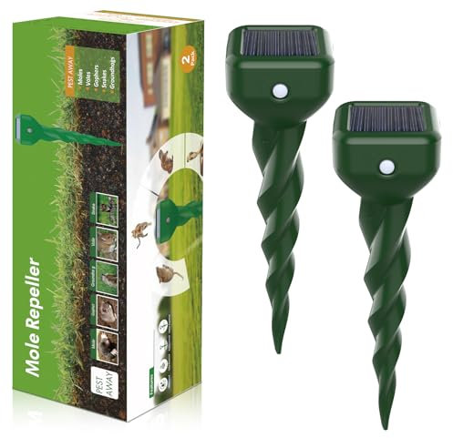 Shiptree Maulwurf Vertreiber, 2 Stück Wühlmausschreck Maulwurfschreck Solar für Vertreibung von Maulwürfen, Erdhörnchen, Wühlmäusen aus Gärten -Grün