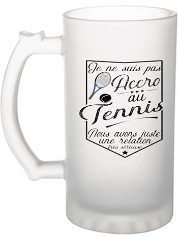 Otshirt Verre à Bière Tennis 7 Noir | Beer Glass | Idée Chope de Bière Cadeau Anniversaire Fête Original Famille Travail Départ Collègue Retraite Noël.