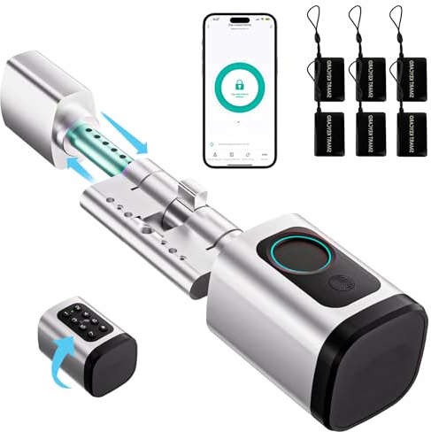 Serrure connectée, serrure électronique à empreinte digitale, longueur réglable Smart Lock, serrure électronique avec carte RFID, application, WiFi, Bluetooth, 60–90mm, accessoires de rallonge, argent