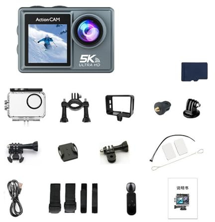 Puruxe Action Camera 5K, 24 MP, 64 GB, accessori inclusi, controllo remoto, ideale per vlog e avventure all'aria