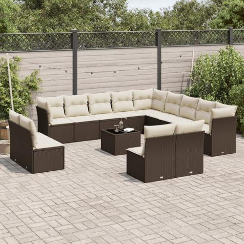 Qnhdfrt Garten Sofa Garnitur Set Braun PE Rattan mit Kissen 62x62x69 cm Stauraum Lounge Möbel für Terrasse Garten Balkon