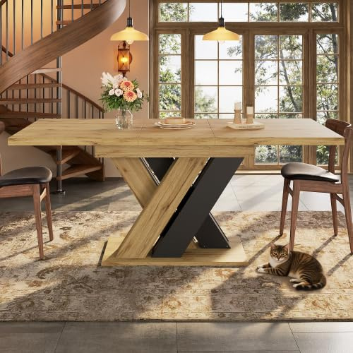 Merax Extendable Dining Table with X-Shaped Legs, Telescopic Kitchen Table (119-158.5 cm), Space-Saving Wooden Table for Living Room, Dining Room, and Home Office