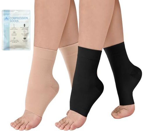 Evolyline Knöchel Medizinische Kompressionsstrümpfe Damen Herren 20-30mmhg | 2paar Offene Zehe Stützstrümpfe Compression Socks Thrombosestrümpfe Damen Flug Sprunggelenkbandage Kompressionssocken