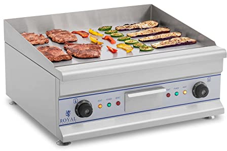 Elektrogrill Tischgrill Grillplatte Gastrogrill Edelstahl (2 x 3200 W, Glatt, Spritzschutz, Ablaufvorrichtung, bis 300 °C, 60 x 52 x 28 cm) Royal Catering