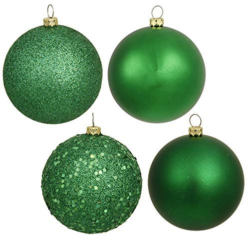 Vickerman Deko-Kugel mit 4 Oberflächen, 61 cm, Weiß, 24 Stück 4er-Set, Verschiedene Oberflächen 60MM grün