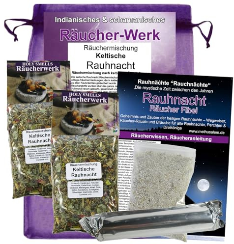 Rauhnächte Räucherset KELTISCHE RAUHNACHT 7-TLG zum räuchern für alle Rauhnächte & Dreikönige. 2X 120ml (240ml) Räuchermischung 22-Kräuter mit Räucherkohle, Rauhnachtfibel, Räucherzubehör. 81143-X2